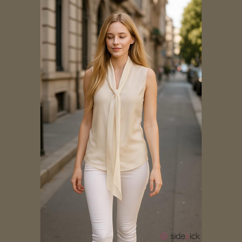 IMAN Cream Tie-Front Sleeveless Blouse